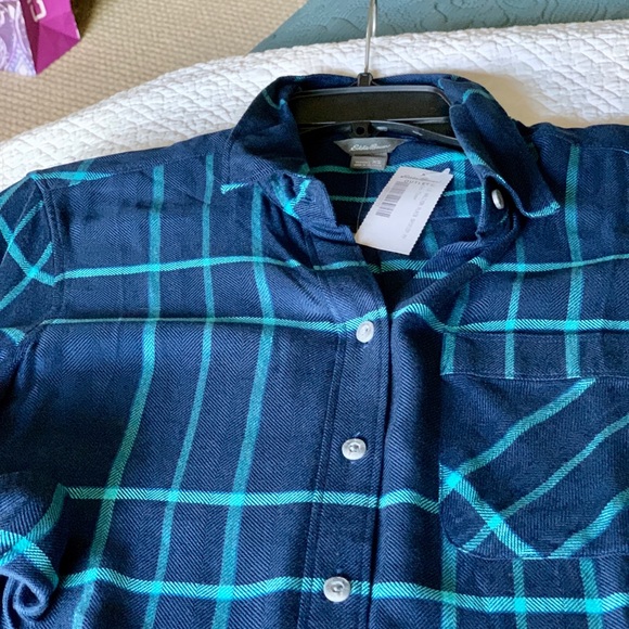 Button down Ladies window pane shirt is - Picture 3 of 7